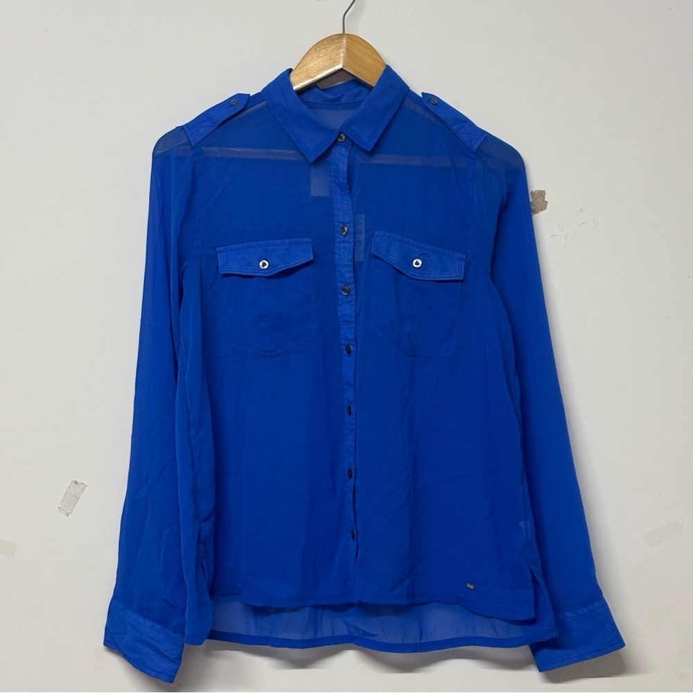 Abercrombie & Fitch Womens Blue Sheer Button Up Top S